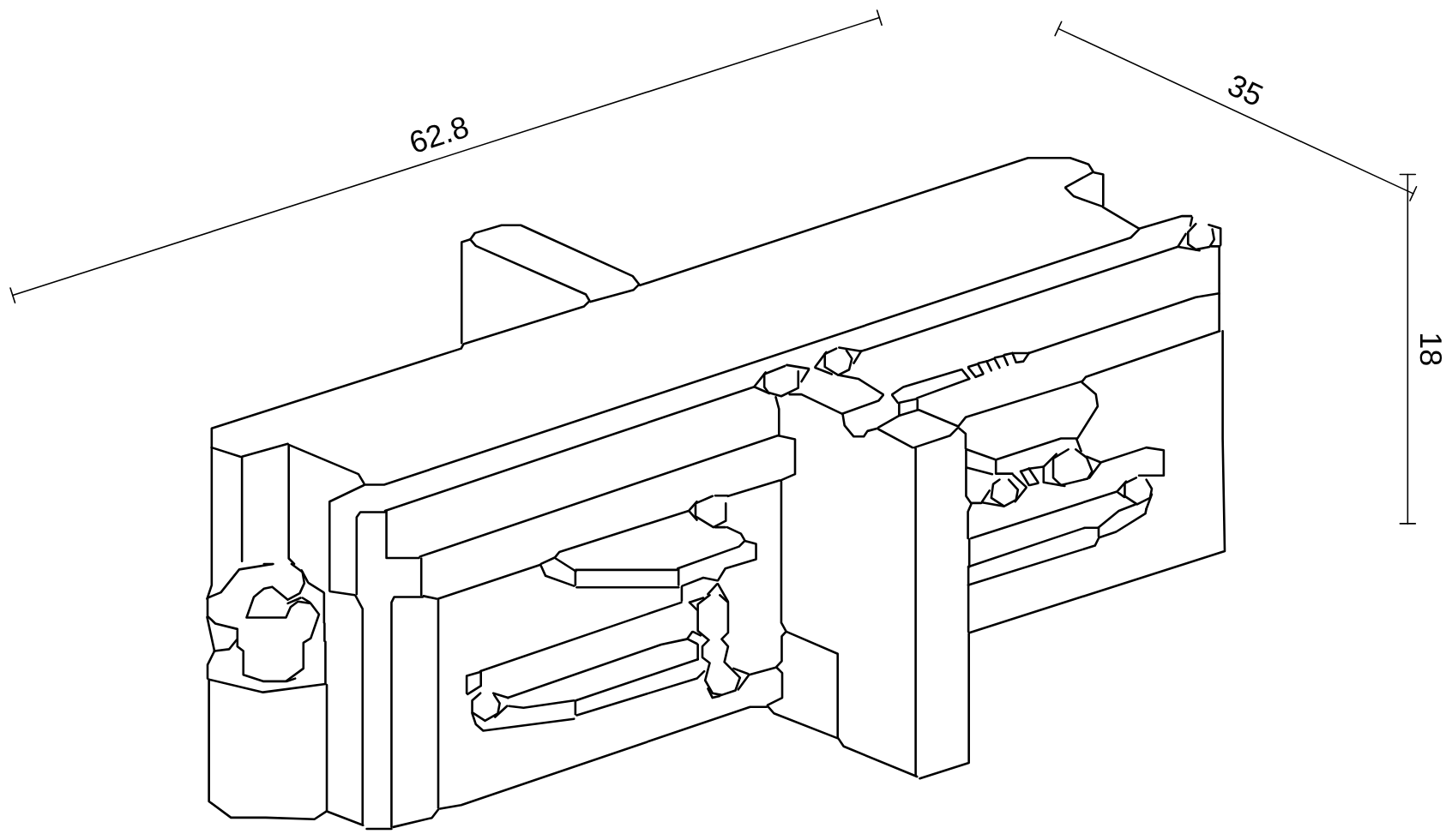 Maßzeichnung A-Track 1-Phasen-Längsverbinder 180°