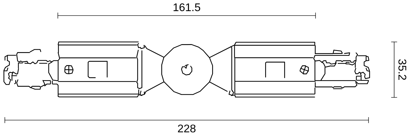Plan coté A-Track Connecteur articulé 3 phases