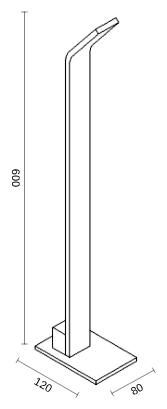 Plan coté de la borne lumineuse Lattice 600 : hauteur 600 mm, platine 120 × 80 mm