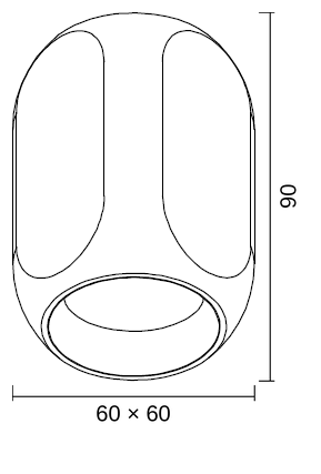 Maßzeichnung Box Aufbau-Downlight: Höhe 90 mm, 60 × 60 mm