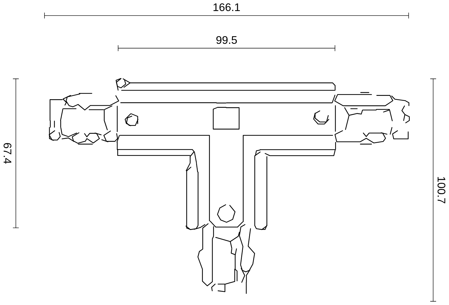 Maßzeichnung A-Track 3-Phasen-T-Verbinder