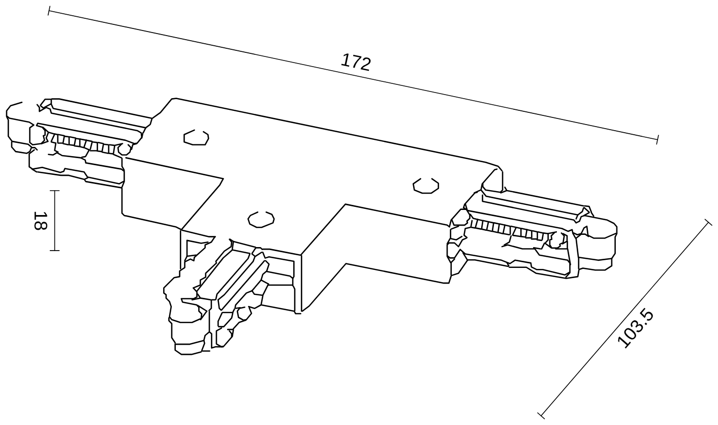 Maßzeichnung A-Track 1-Phasen-T-Verbinder