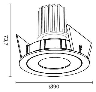 Maßzeichnung Enso Rim LED-Einbaustrahler: Ø90 × 73,7 mm